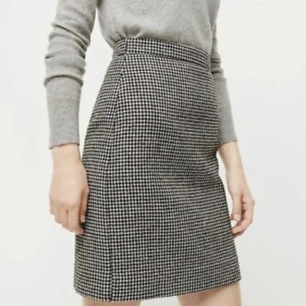 J. Crew Classic Black & White Houndstooth Check 100% Wool Skirt